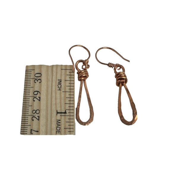 Copper Earrings Open Teardrop Hammered With French Hooks Handmade Minimalist - Picture 5 of 6